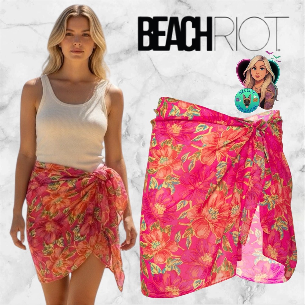 Beach Riot Pink Floral Sarong Wrap Skirt Cover Up One Size Tropical Print